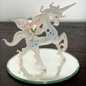 Vintage Glass Baron frosted Glass Unicorn with Fairy.